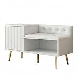 Sanch Ancha Luxus Schuhbank Weiß Gold Mit Rückenlehne, Gepolsterte Sitzbank Kunstleder, Schuhtruhe...