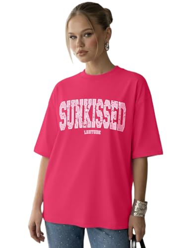 Image of LEOTUDE Women Cottonblend Drop Shoulder Oversized Round Neck Half Sleeve