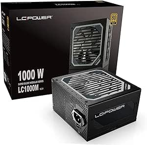 LC-POWER 1000W PSU - Alimentatore 1000 Watt ATX 3.0 and PCIe 5.0 per PC Gaming - Certificato 80 Plus Gold - Completamente Modulare - Ventola FDB da 120 mm Silenziosa - Cavi Neri Piatti