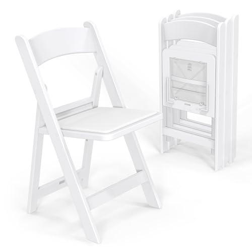 VINGLI Resin Folding Chairs with Cushion, Foldable Plastic Chair with Comfortable Padded Seats, Perfect for Event Party Indoor Outdoor, White, 4 PC