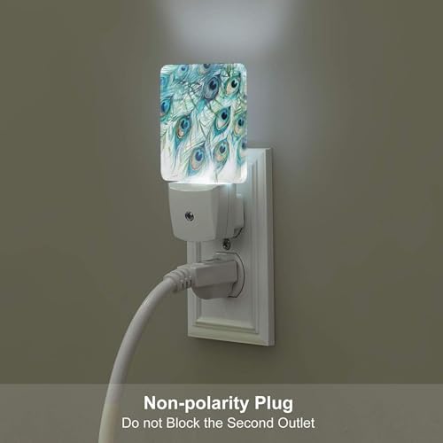 Image of Peacock Night Light Set of 2 Auto Sensor LED Dusk-to-Dawn Nightlights Plug-in Sensor Lamp for Bedroom Bathroom Kitchen Hallway Stairs Decorative