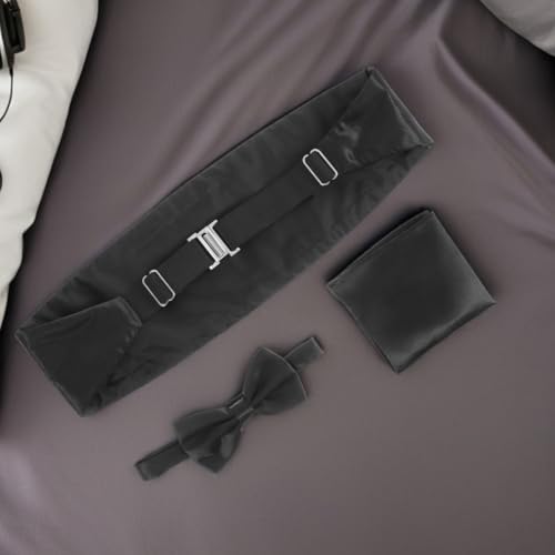 Set de corbata de moño y fajín negro para hombre miniatura 4