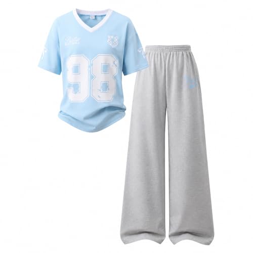Image of Tween Girls Clothes Short Sleeve Graphic T-Shirt Top + Cargo Pants 2pcs Outfit Set, Size 7-15Years