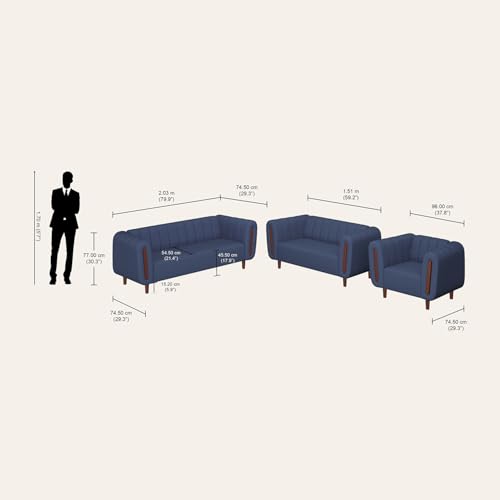 Image of Interio by Godrej Sofa Paramount 6 Seater Fabric Sofa Set (3+2+1) for Living Room, 1-Year Warranty, Solid Wood, Ocean Blue