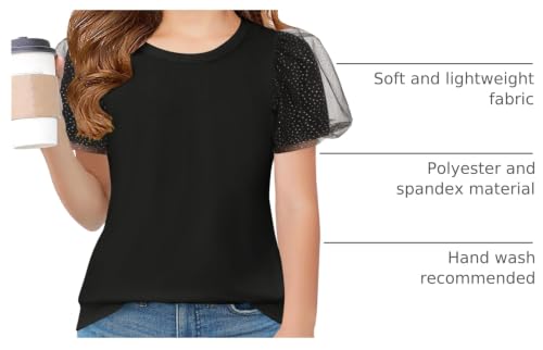 Image of Arshiner Girls Shirts Mesh Puff Short Sleeves Blouse Crewneck Cute Print Summer Kids Tee Tops
