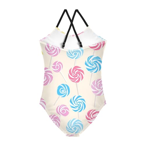 KLL Colorful Sweet Lollipop Candy Girls' 1-Piece Swimsuits Summer Swimwear Adjustable Shoulder Strap UPF 50+2