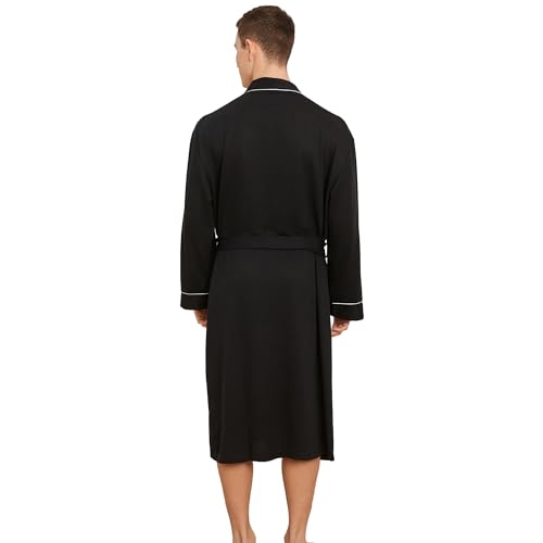 Image of Mens Lightweight Robe, Knit Kimono Bathrobe Spa Sleepwear Soft Knee Length Robe With Pockets