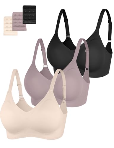 Eleplus Women's Seamless Wireless Bras Comfortable Padded T-Shirt Push Up Bralettes Pack
