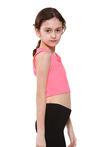 Image of Kids Girls Neon Fluorescent Vest Crop Tops T-Shirt Tee Top Dance Wear Gymnastic Fancy Dress Age 5-14 Years