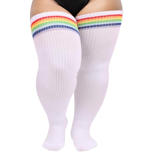 Image of DRESHOW Plus Size Thigh High Socks Striped Over Knee Long Boot Stockings Knee High Tube Socks Leg Warmers for Women