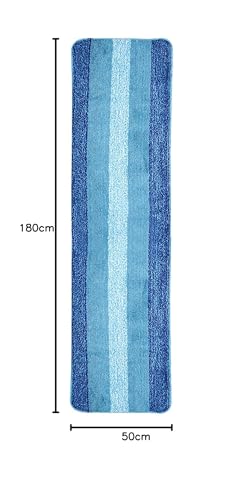 Image of SARAL HOME EASY LIVING Microfiber Striped Rectangle Anti-Skid Runner,Soft & Super Absorbent,Washable Multipurpose Bedside Runner for Home /Kitchen /Lobby /Office Entrance,50X180 CM,Pack of 1 (Turquoise)
