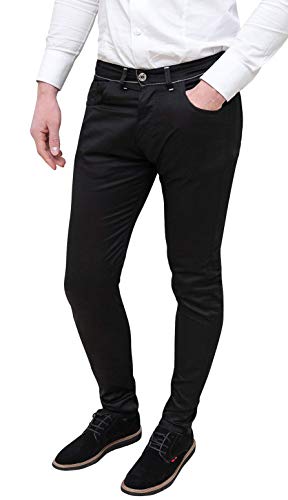 Pantalon homme casual slim fit léger été coton noir taille 52 mode chino