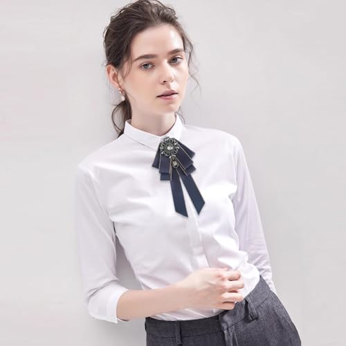 Image of Rhinestone Retro British Style Pre-tied Adjustable Fabric Ribbon Bow Tie for Women Men Uniform Necktie Bownot
