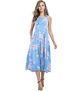 HOTOUCH Summer Casual Dresses for Women Sleeveless Midi Dress Swing Tank Sundress Pleated Tshirt ...