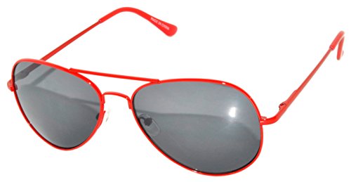 Classic Aviator Smoke Lens Sunglasses Red Metal Frame Spring Hinge