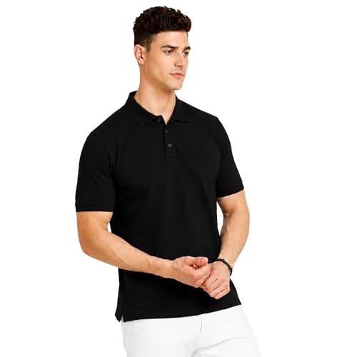 Image of Men's Plain Polo T-Shirt | Cotton Blend Regular Fit Casual Collar T-Shirt