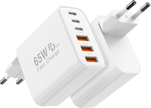 6-Ports USBC Ladegerät für iPhone 17/17E/16/15/14/13/12,Total 65W Mehrfach Ladegerät mit USBC und USBA,Power Adapter (25W Max) Fast USB Charger Multiport TypeC Netzteil für Samsung