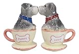 Ebros Ceramic Grey Schnauzer Puppy Love Dogs In Miniature Teacups Kissing Salt And Pepper Shakers Set Valentines Love Puppies Figurines Party Kitchen Tabletop Collectible Decorative Accents