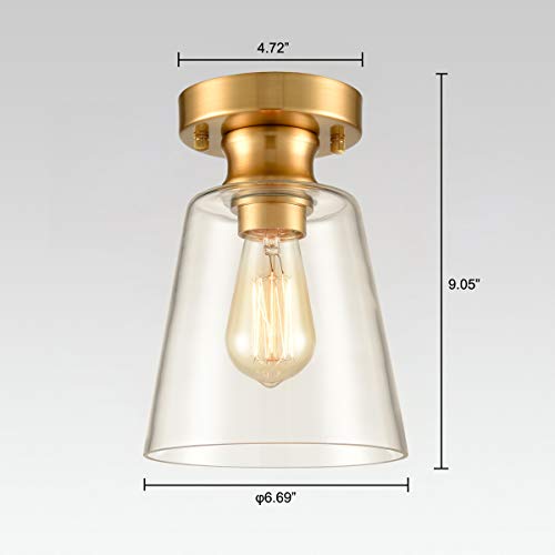 Danseer Lighting Glass Shade Modern Brass Ceiling Light Flush Mount Fixture #TOP5