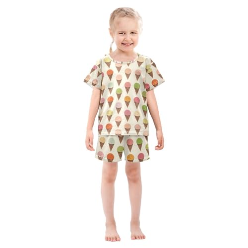 ALAZA Colorful Ice Cream Cartoon Pajamas Set Short Sleeve Cotton Sleepwear Summer Pjs 2 Piece 5-14Y3