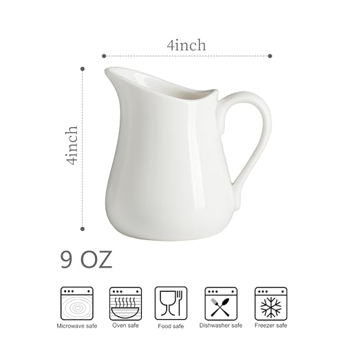 LYEOBOH 9 OZ Creamer Pitcher, Small White Creamer Pitcher for Coffee, Milk, Modern Kitchen Accessory - Ceramic