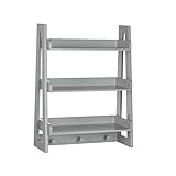 RiverRidge Wall Shelf with Hooks for Kids, Gray