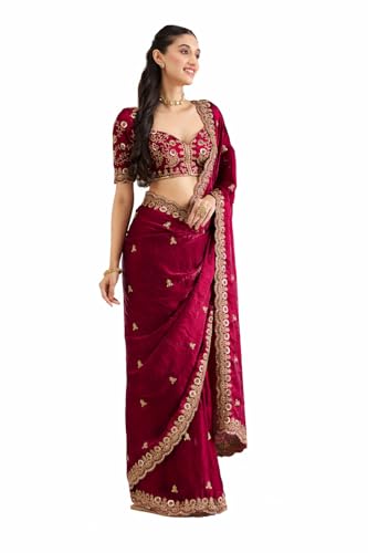 Image of Premium Butti work Saree with Heavy Embroidery & Sequin Work | Wedding Party Festive Designer Saree with Unstitched Embroidered Blouse Piece for Women
