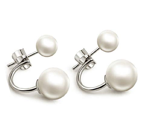 Rose Koi On Sale Clearance Fashion 925 Sterling Silver Pearl Stud Double Pearls Jacket Stud Earrings for women Girls