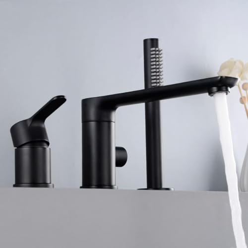 Robinet de baignoire 3 trous noir sur plan avec douchette extractible - 2