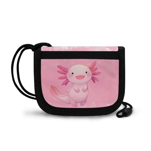 COEQINE Axolotl Wallet Kids Pink Wallet With Credit Cards Trifold Wallet Girls Travel Lanyard Cartoon Coin Purse for Travel Birthday Play2