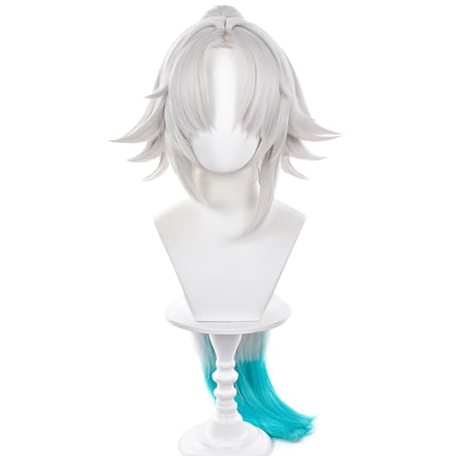 Image of Feixiao White Green Gradient Wigs Long Straight Wig with Bangs Adult COS Anime Game Cosplay Wigs Halloween,Christmas,Comic con,Game Show,Party