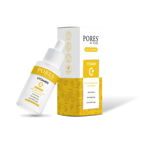 Image of PORES Be Pure Vitamin C Face Serum with Hyaluronic Acid & Niacinamide | Skin Brightening & Anti-Pigmentation Serum for Glowing Complexion | Lightweight Hydrating Face Serum for Men & Women | All Skin Types - 30ml