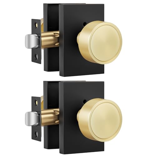 Goldenwarm Black Gold Interior Door Knobs Privacy, Zinc-Alloy (2 Pack)