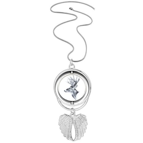 Collier cerf noir et blanc anti-ternissement pendentif ailes d'ange ajustable
