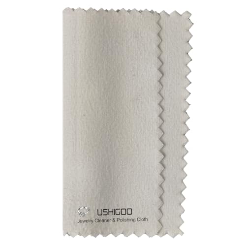 USHIGOO 50pcs Jewelry Cleaning & Polishing Cloth for Silver,Gold,Platinum,Easy to Carry,Wipe and Care.Pre-Treated Ultrasoft Fabric with Tarnish Remover Jewelry Cleaner(3x3 White)