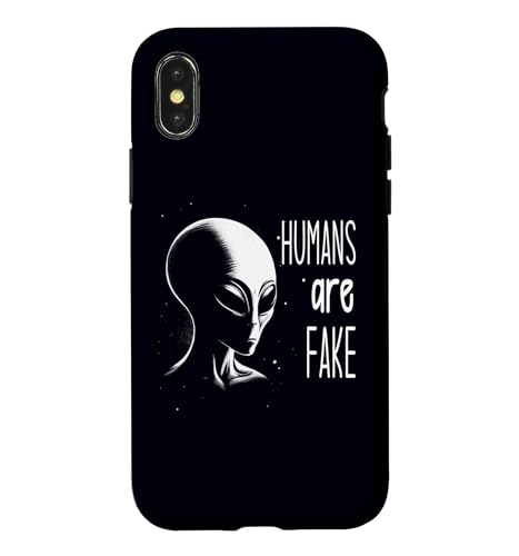Humans Are Fake Funny SCI-FI �G�C���A�� ���[���A �n���E�B���R�X�`���[�� �X�}�z�P�[�X iPhone X/XS �p