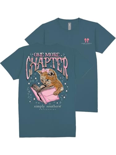 Simply Southern One More Chapter, Cat Reading Book, Bow, Stars, Adult T-Shirt
