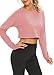 Mippo Long Sleeve Workout Top Crop Shirts Athletic Gym Active Wear Loose Cropped Sweaters Oversized Tshirts Pink L