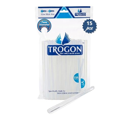 TROGON Glue Sticks 7mm – for 20W Mini Glue Gun | Transparent Glue Stick for Craft & DIY | 7'' inch Long Glue Sticks for Repairing, Decoration & Craft Work | Compatible with Hot Glue Guns – Pack of 15