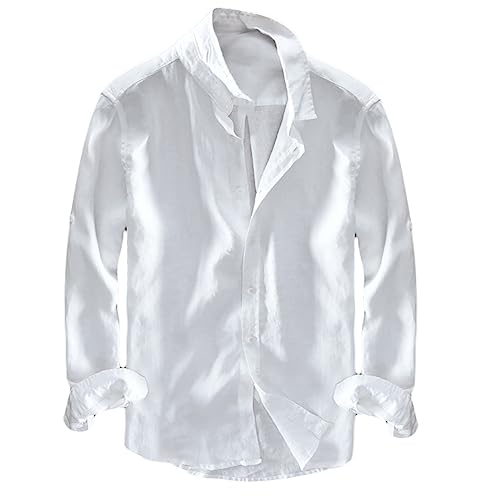 Icegrey Mens Regular Fit Button Down Long Sleeve Linen Shirt