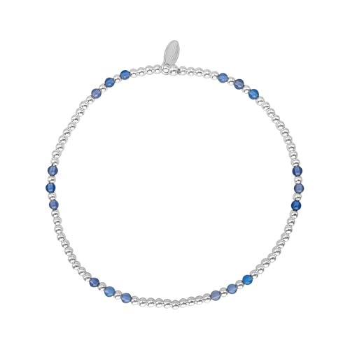 Silverly Sterling Silver Blue Agate Stretch Bracelet - Stacking Beaded Ball Bracelets for Women - 925 Silver Elastic Gemstone Bead Design - Cute Baby Shower or Bridesmaid Gift