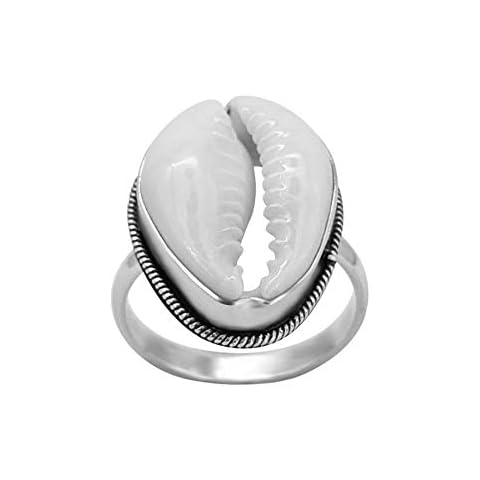 81stgeneration Anillo de Mujer en Plata de Ley con Concha Cauri Natural Estilo Boho Bali Cover