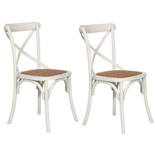 Biscottini 2 Esszimmerstühle Massivholz 86 x 42 x 46 cm – Küchenstuhl und Wohnzimmer aus Rattan – Stuhl aus weißem Holz – Stühle aus Holz für den Außenbereich und den Innenbereich Cross