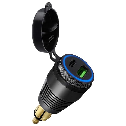 Gokelomg Caricabatteria impermeabile per moto DIN un caricabatterie USB QC3.0 e tipo C 30 W alimentatore adattatore femmina
