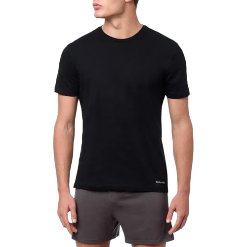 Kit 2 Camisetas Calvin Klein Crew-Neck Masculino Branco/Preto Camiseta Básica Masculina, Gola Careca, 100% Algodão, Manga Curta (BR, Alfa, GG, Regular, PRETO)