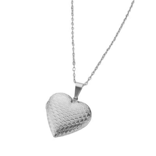 Caiduoduo Ornement collier en acier inoxydable échelles collier cadre photo en forme de coeur