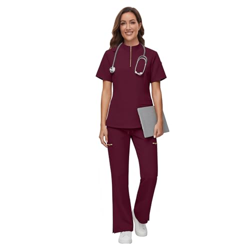Gargey Scrubs for Women - Zip Front Top & Flare Pant Stretch Nursing Women’s Scrubs Set Medical Uniform - image 2
