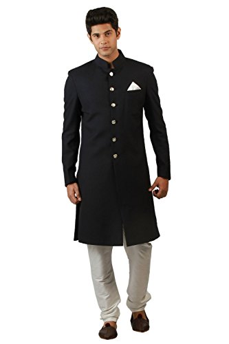 Nehru Sherwani negro de etiqueta: traje Bollywood para eventos de hombre