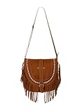 Material: Made of soft faux suede Vintage Messenger Bag, Fringe Purse, Tassel Trim, Adjustable Strap, Flap Buckle and Zipper Closure The retro crossbody shoulder bag is perfect for work, travel, weekend, hanging out, and casual dailywear Easily accom...