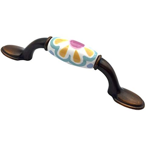 3" C-C Floral Cabinet Pull Blossom Dresser Pulls Dark Antique Brass Drawer Knob Cabinet Handle Porcelain Dresser Pulls Kitchen Door Handles Hardware 76 mm Centers (L:4.9" (125 mm)/C-C:3"(76 mm), A) Cover